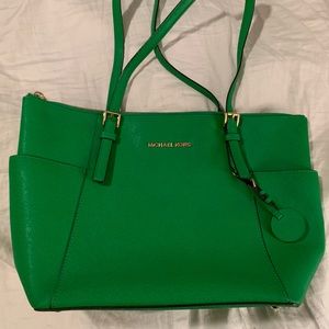 Michael Kors green east-west jet set tote